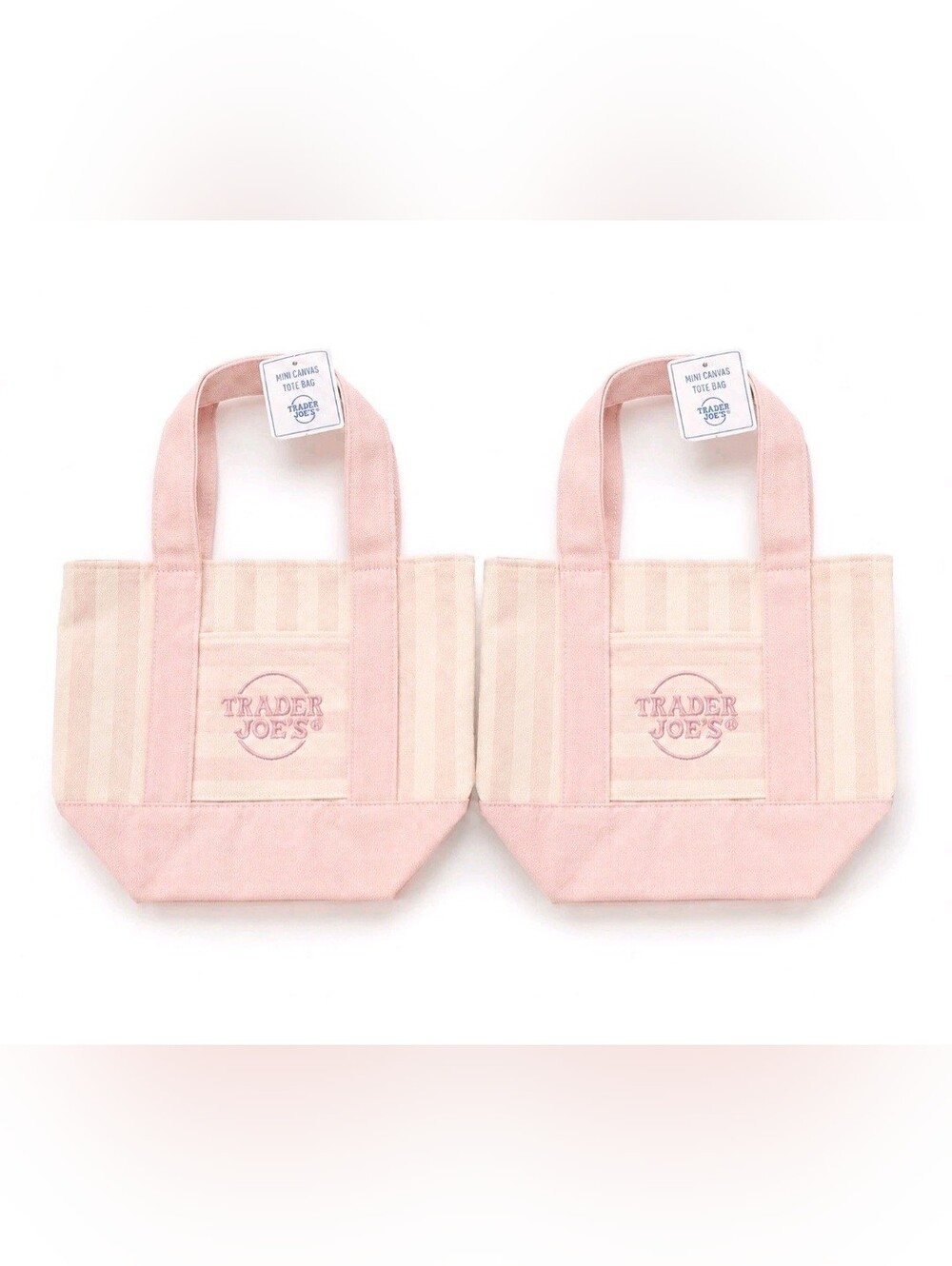 Trader Joe's Limited Edition Pink Mini Canvas Tote Bag Set